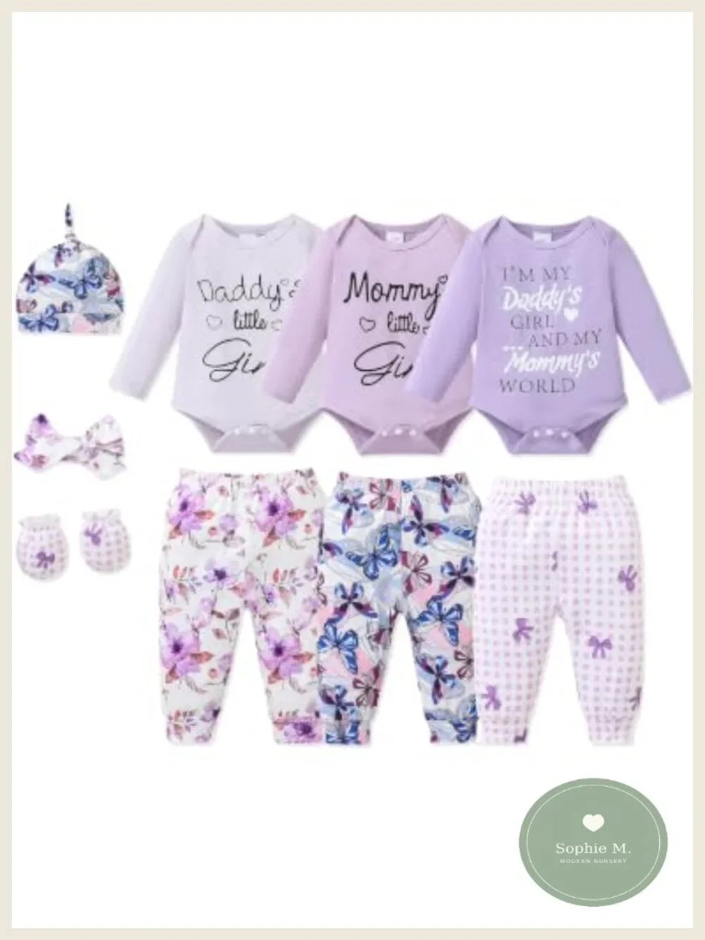 Newborn Baby Girl Outfit Set 10 Piece Long Sleeve Bodysuits Pants Hats Mittens